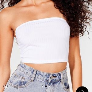 white ribbed bandeau top